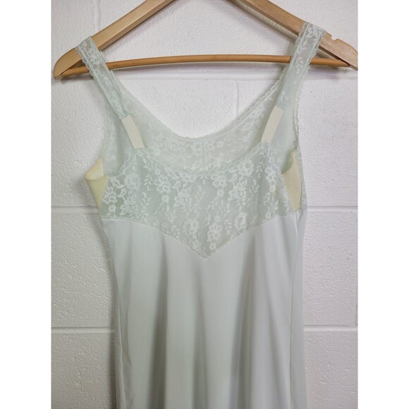 Vintage Van Raalte Suavette Nylon Slip Chemise Sea Foam Green Lace Sz 33 - Picture 6 of 11